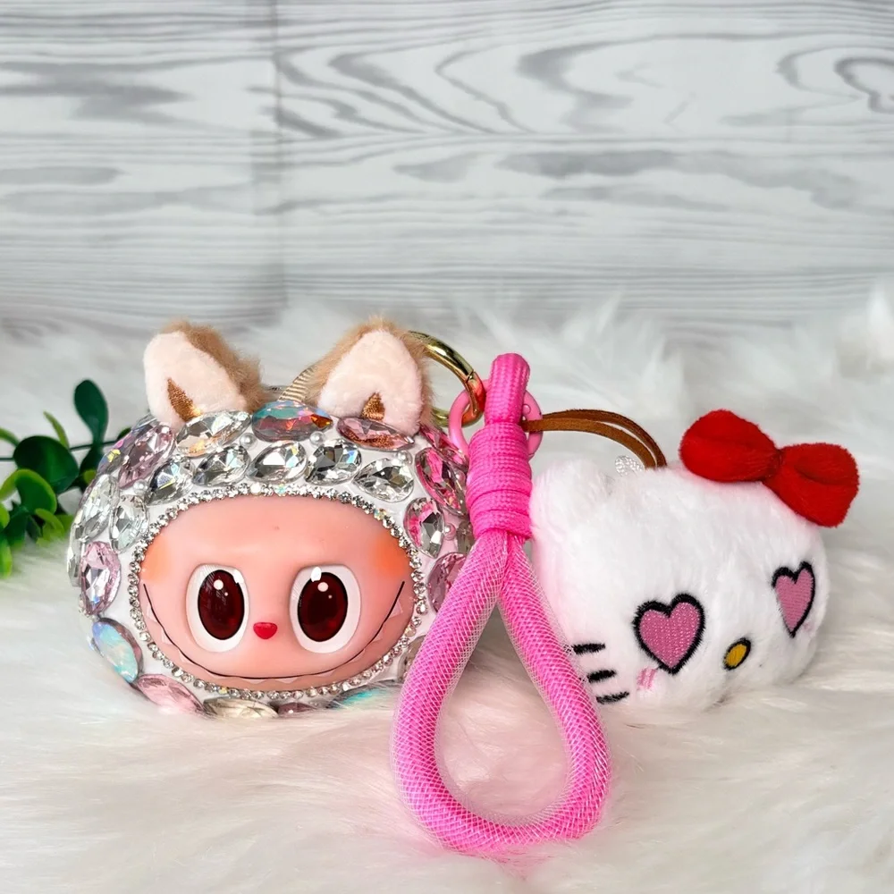 Sparkling Crystal Plush Monster Character Keychain/Bag Charm‎